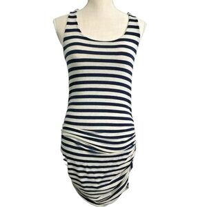 Olivia Moon Dress Navy Ivory Striped Ruched Casual Dress Womens Size Small